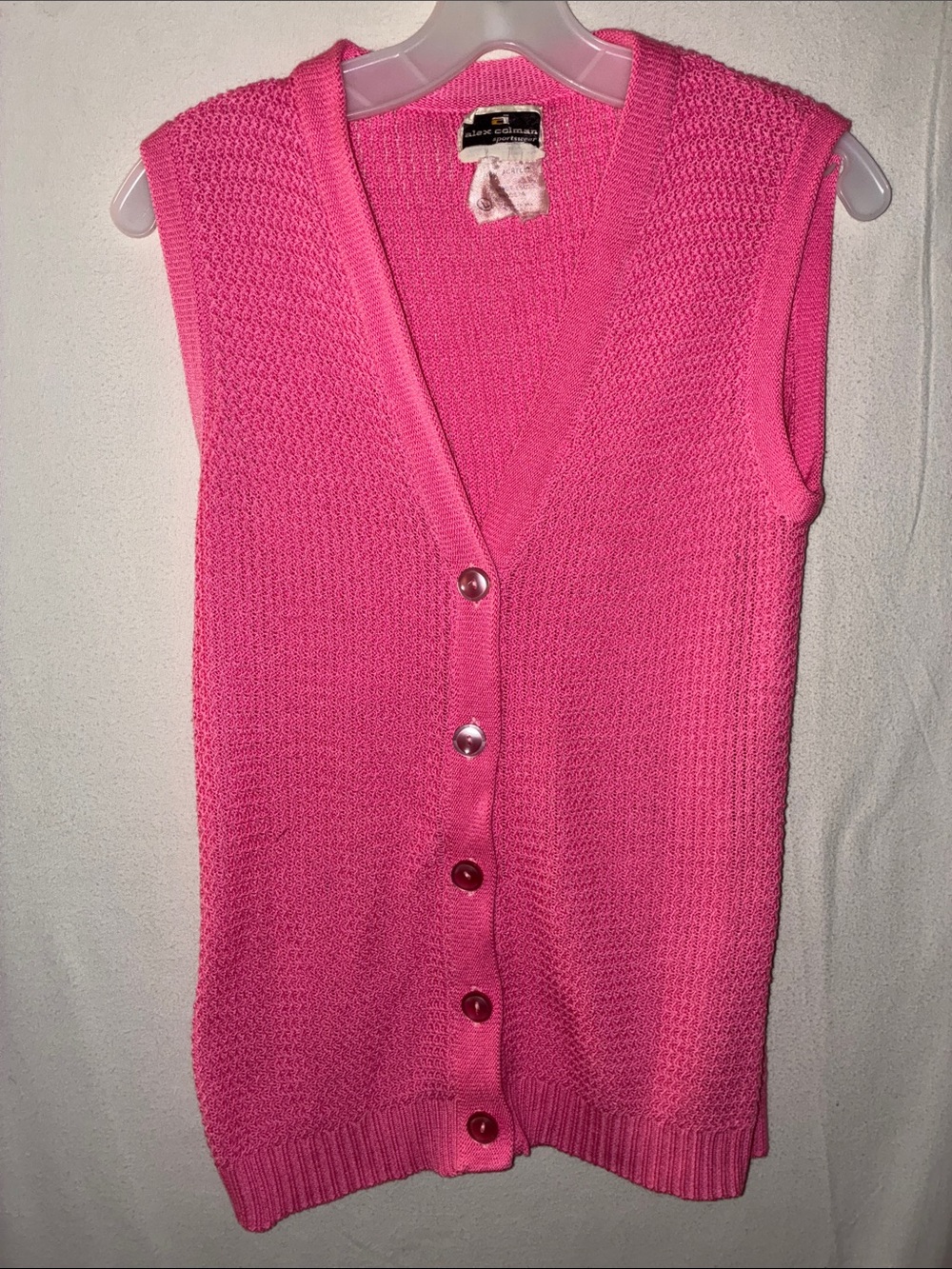 Women's Pink Knit Button-Front Sweater Vest